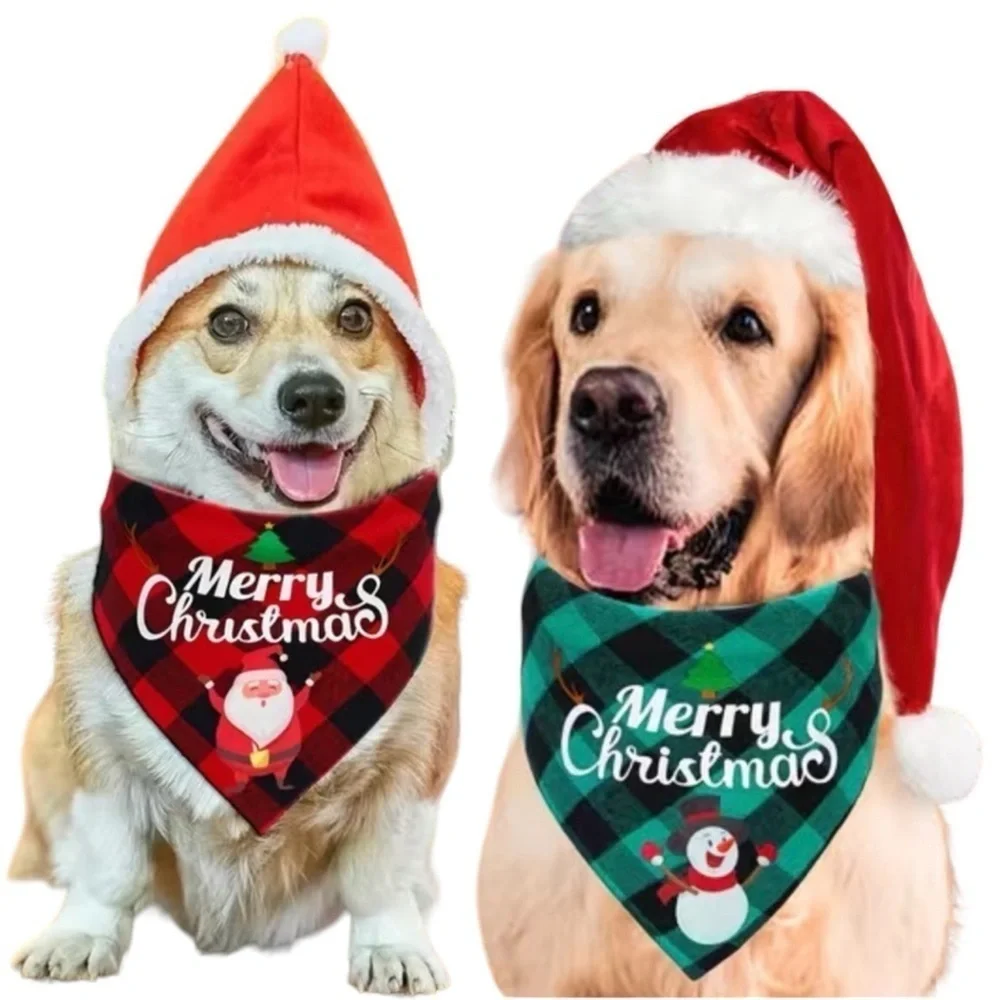 Christmas Dog Bandannas Tartan Plaid Merry Christmas Tie On 19” OS 2 PC Set